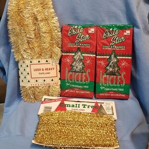 Vintage New 4pack Christmas Garland & Icicles Gold & Silver